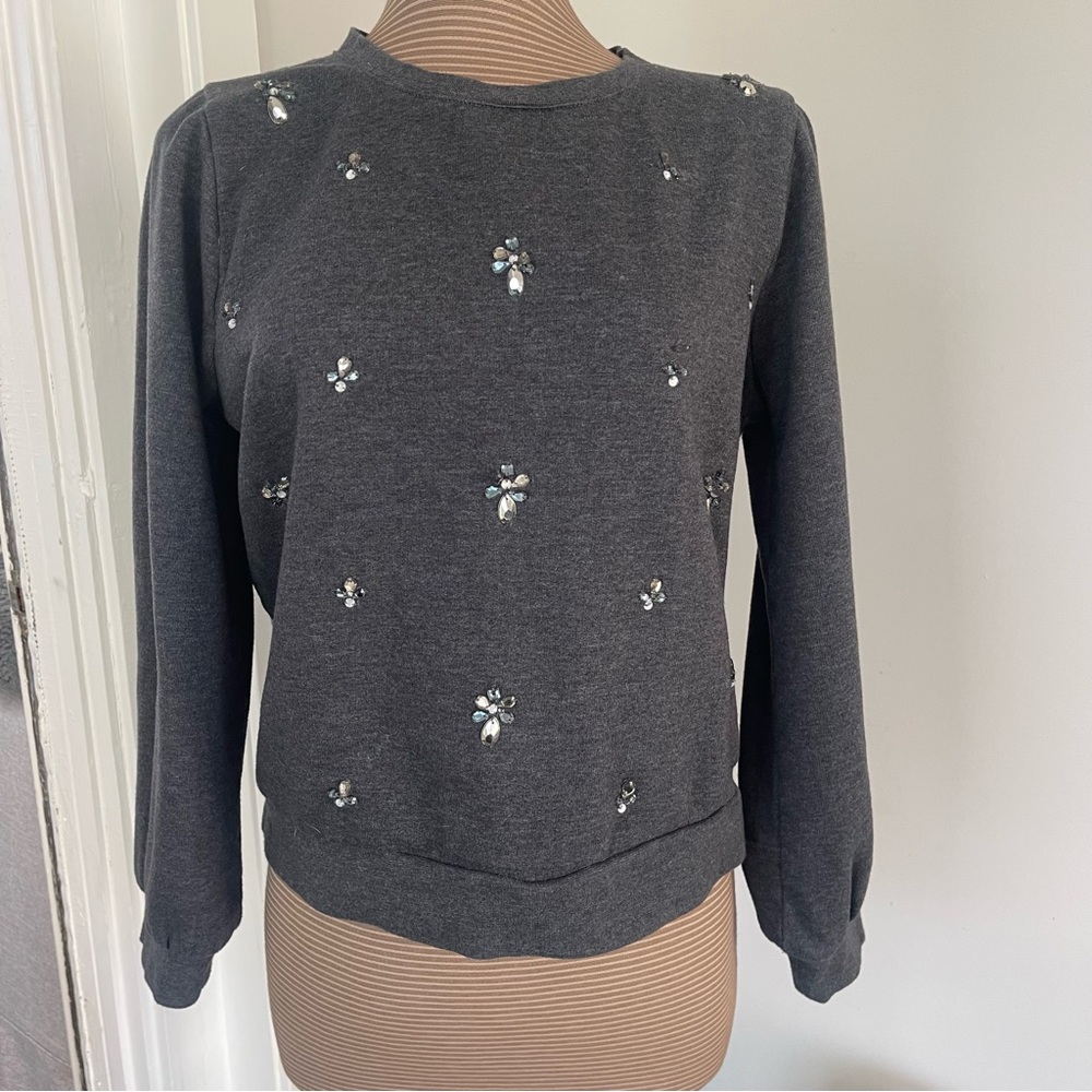 J Crew Beaded Gray Sweatshirt size M